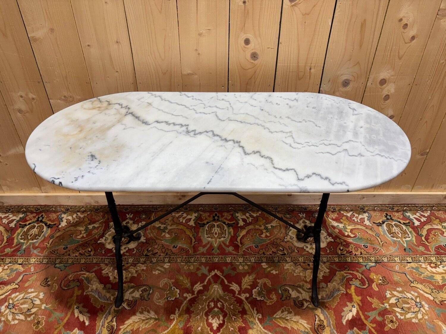 Authentic Bistro Table With White Marble And Cast Iron From The Early 20th Century. photo furniture