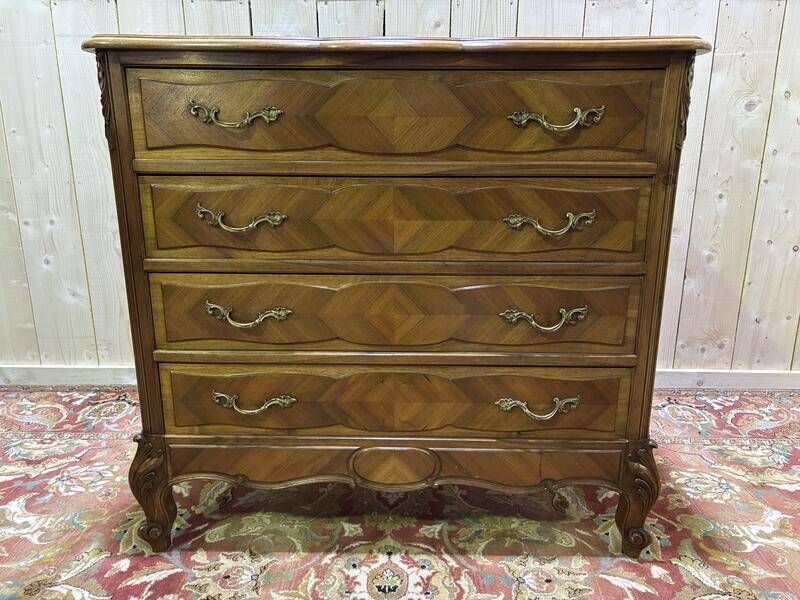Louis XV Style Walnut Chest Of Drawers / Rocaille photo for sale