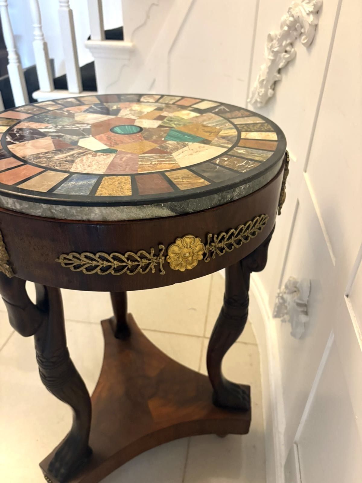 photo for sale Antique 19th Century Specimen Marble Top Centre Table Mahogany Swan Support