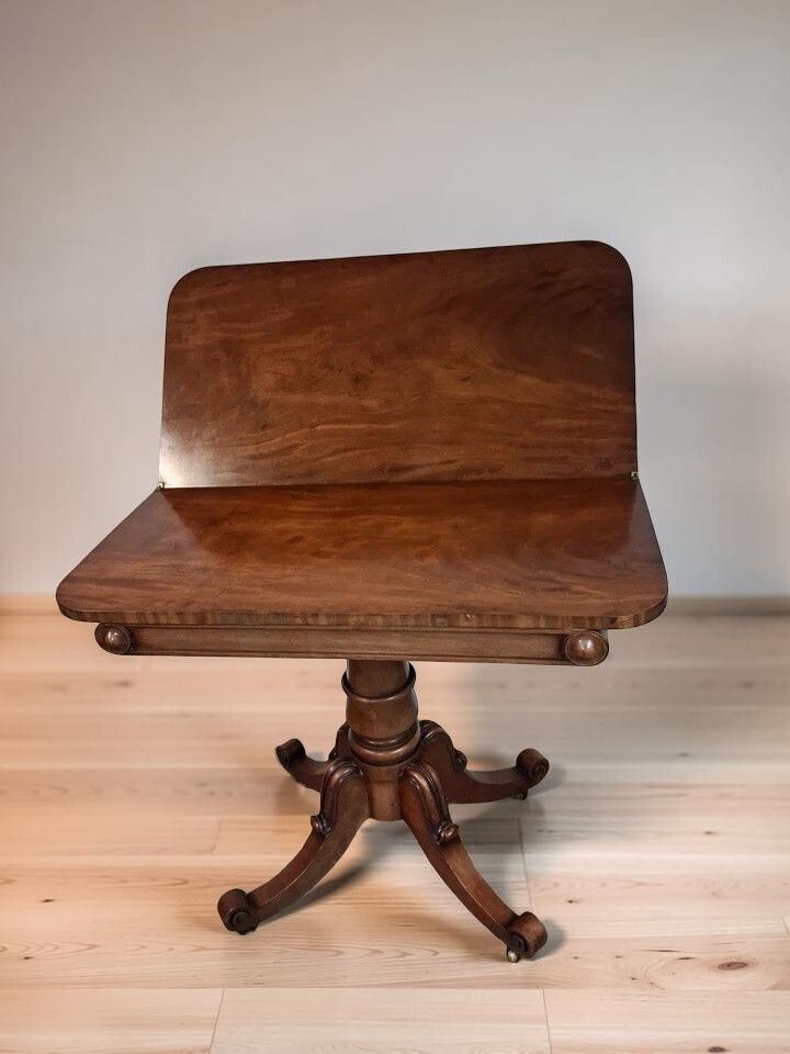 19th Century Antique Mahogany Fold Over Tea Table Or Use For Card Games Table photo vinterior