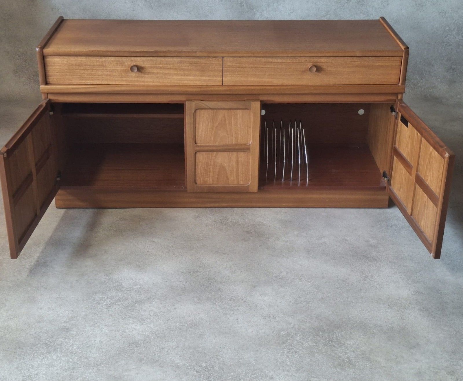 Nathan Furniture Teak Sideboard Record Cabinet / Media Cupboard photo furniture