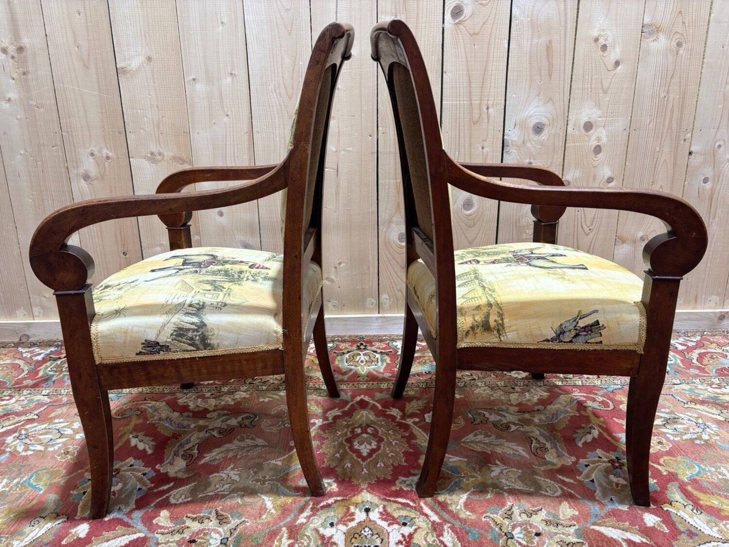 Pair Of 19th Century Armchairs With A Scrolled Back photo vintage