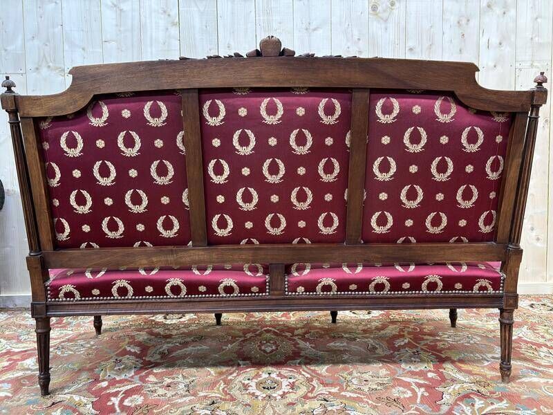 Louis XVI Style Bench In Burgundy Fabric photo vintage