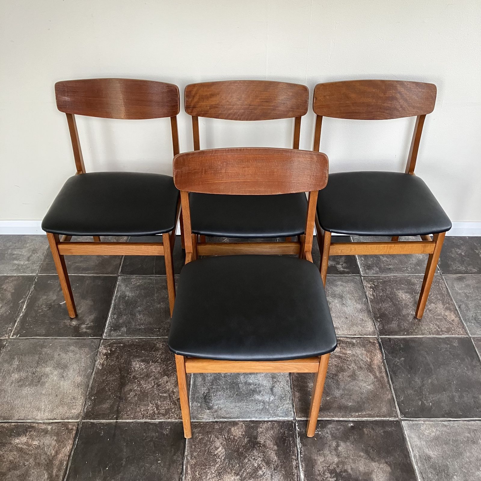 Mid Century Teak Dining Chairs By Ligna Of Czechoslovakia: Butterfly Backs, Reupholstered Black Vinyl Leatherette, Set Of 4, 1960's photo 645.0