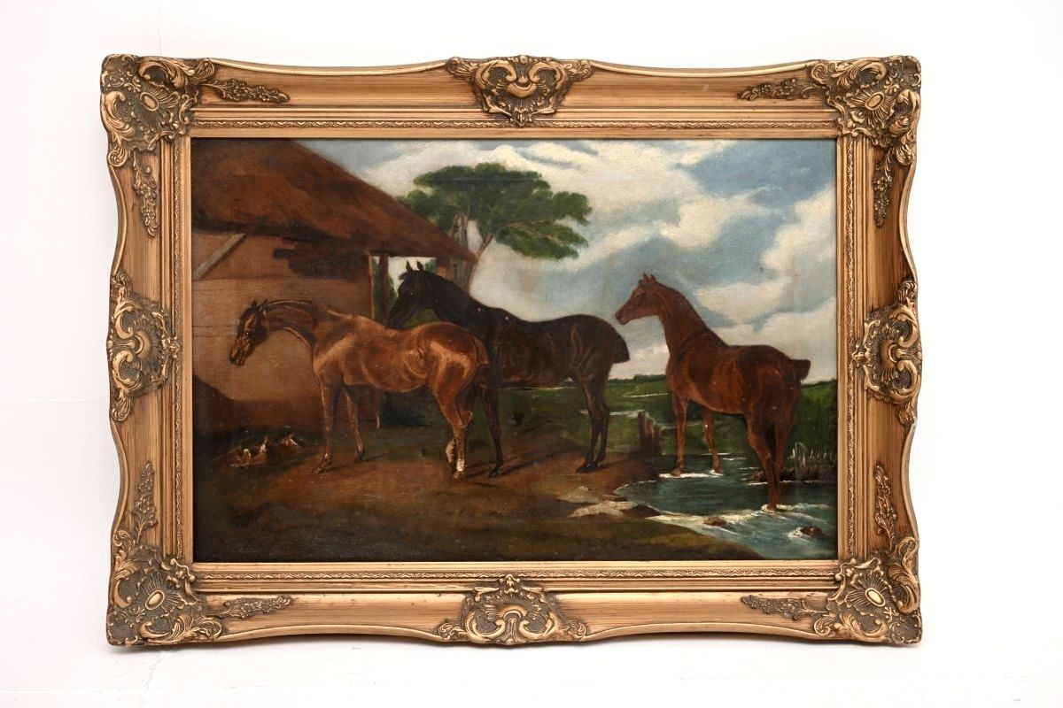 Antique Georgian Period Oil Painting Of Horses photo furniture