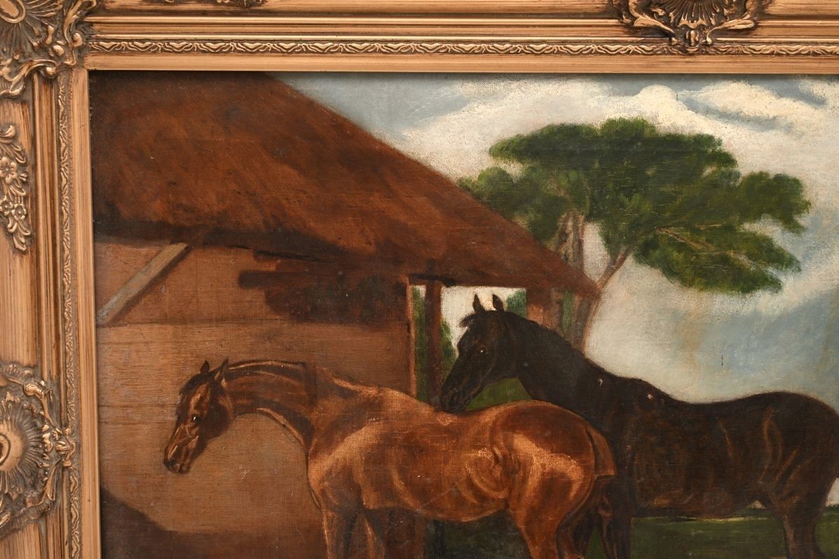 Antique Georgian Period Oil Painting Of Horses photo 1625.0