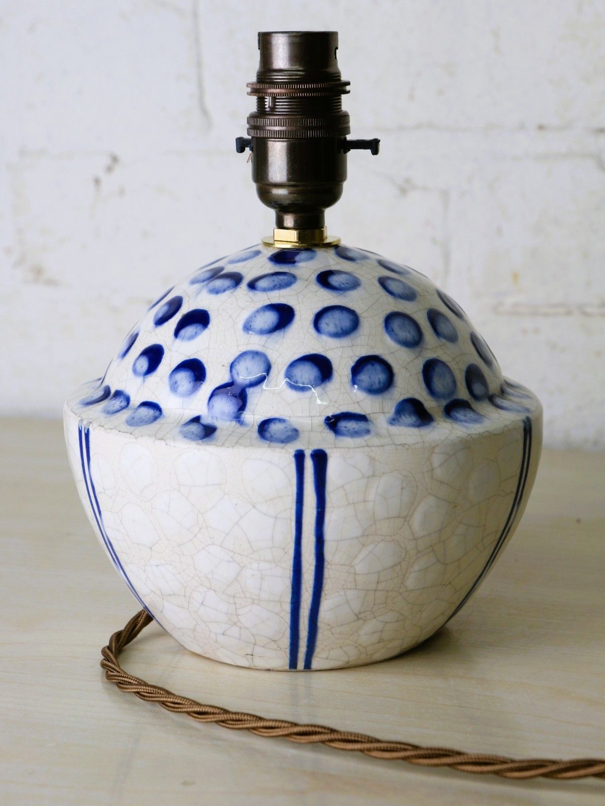Table Lamp Vintage French Art Pottery Small Blue & White Lamp Early 20th Century photo 65.0