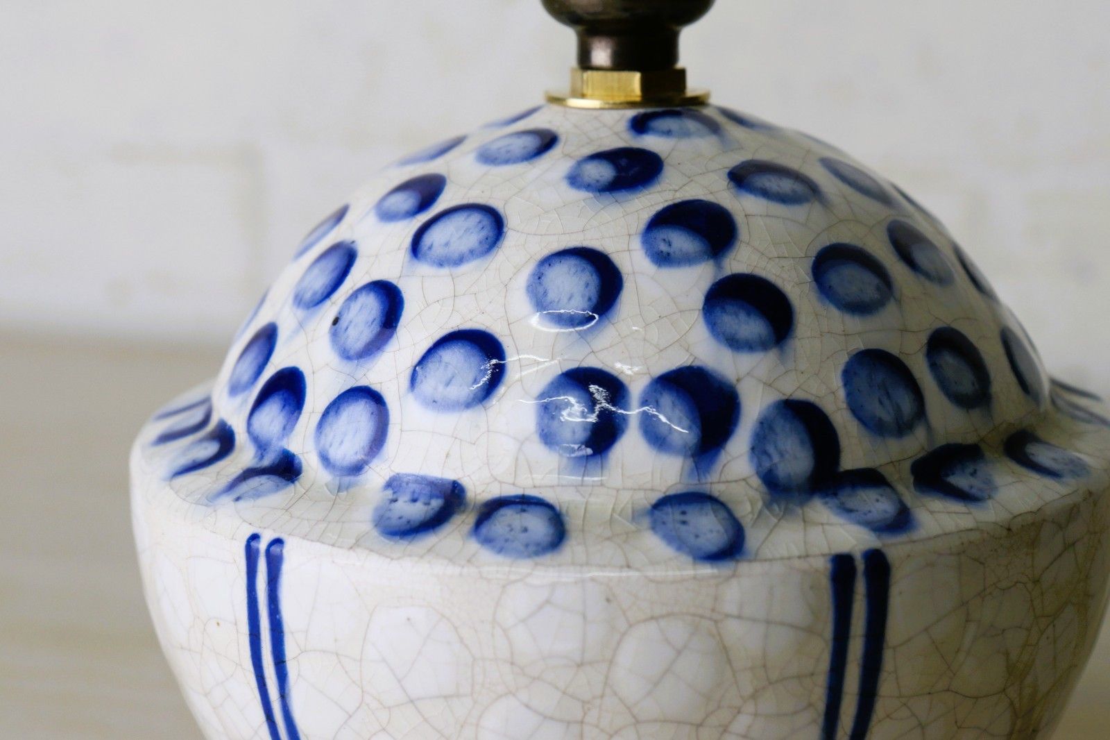 Table Lamp Vintage French Art Pottery Small Blue & White Lamp Early 20th Century photo buy