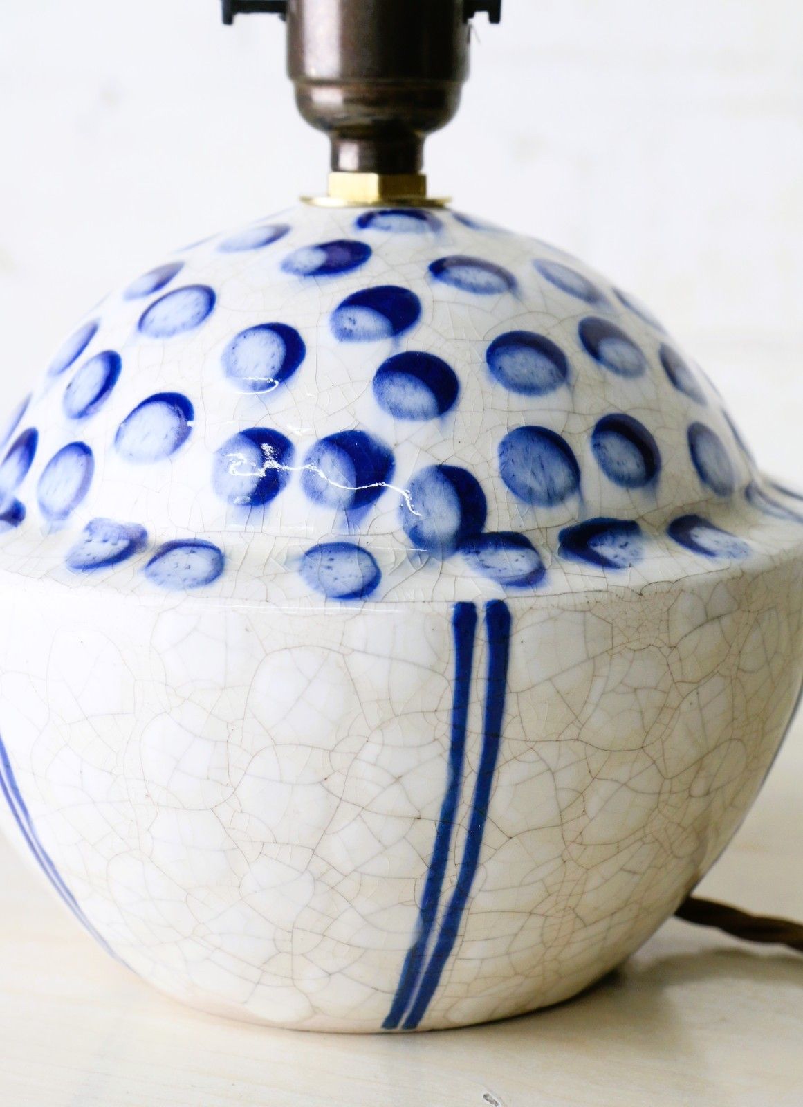 Table Lamp Vintage French Art Pottery Small Blue & White Lamp Early 20th Century photo vintage