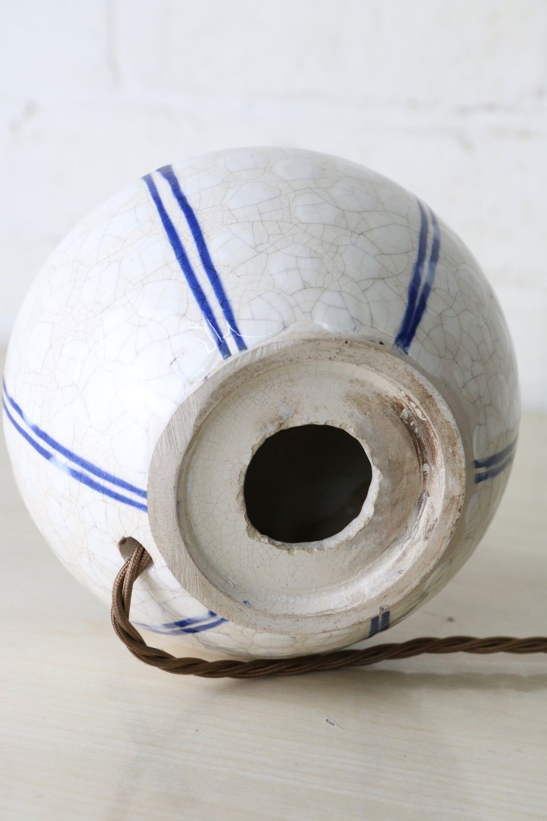 Lighting Table Lamp Vintage French Art Pottery Small Blue & White Lamp Early 20th Century photo