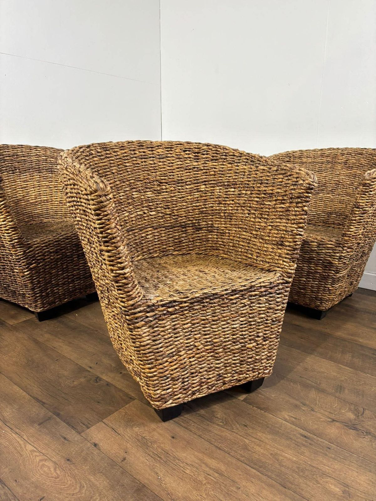 439.0 Set Of Four Hand Woven Abaca Fibre Tub Chairs photo