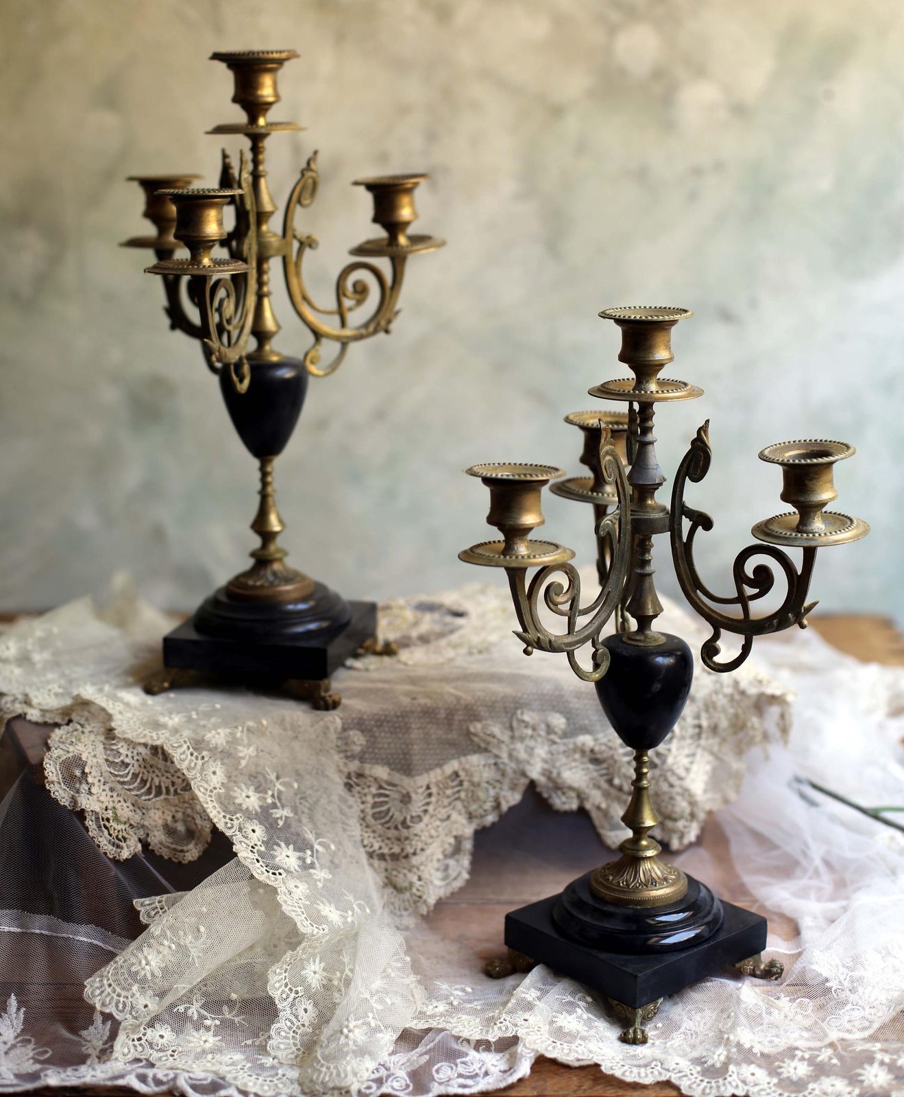 Pair Of Antique French Ormolu & Marble Candelabras Bronze Art Nouveau Candleholders photo vinterior