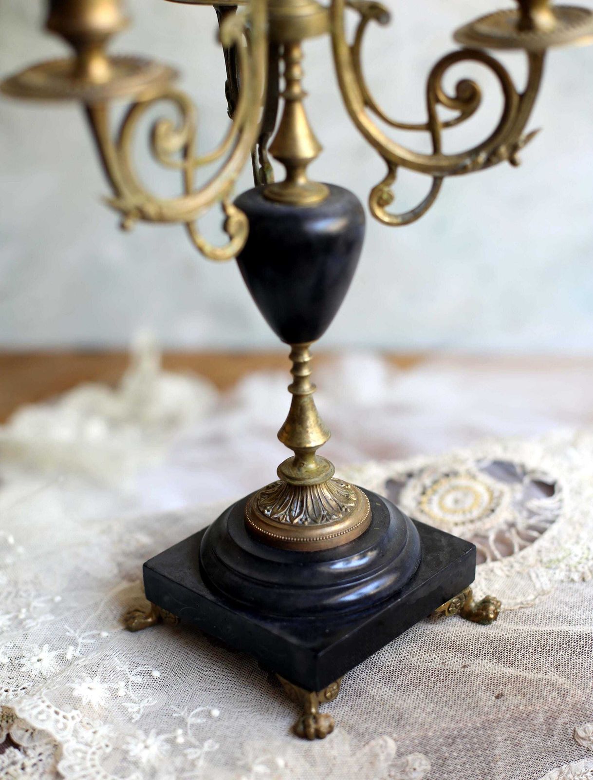 Pair Of Antique French Ormolu & Marble Candelabras Bronze Art Nouveau Candleholders photo buy