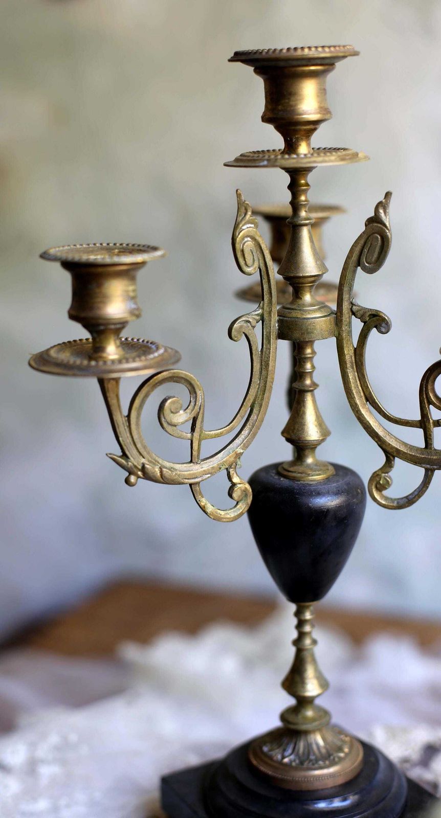 photo furniture Pair Of Antique French Ormolu & Marble Candelabras Bronze Art Nouveau Candleholders
