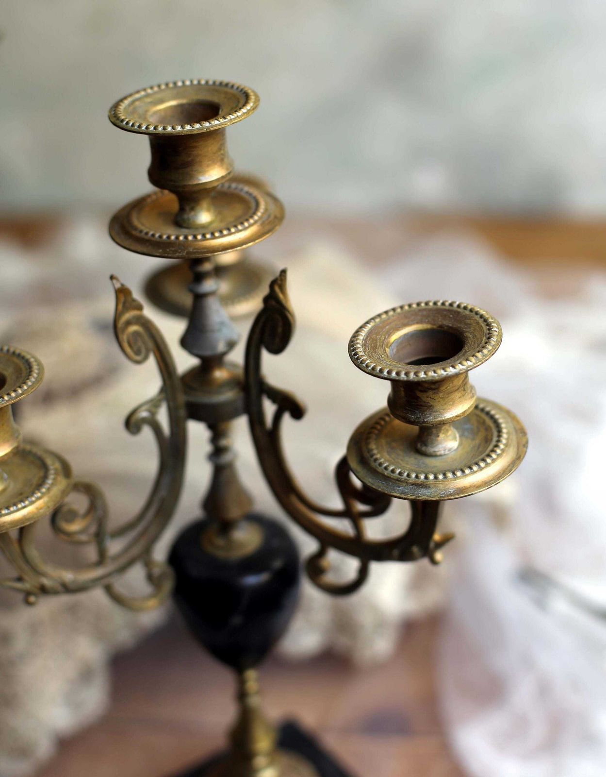 photo for sale Pair Of Antique French Ormolu & Marble Candelabras Bronze Art Nouveau Candleholders
