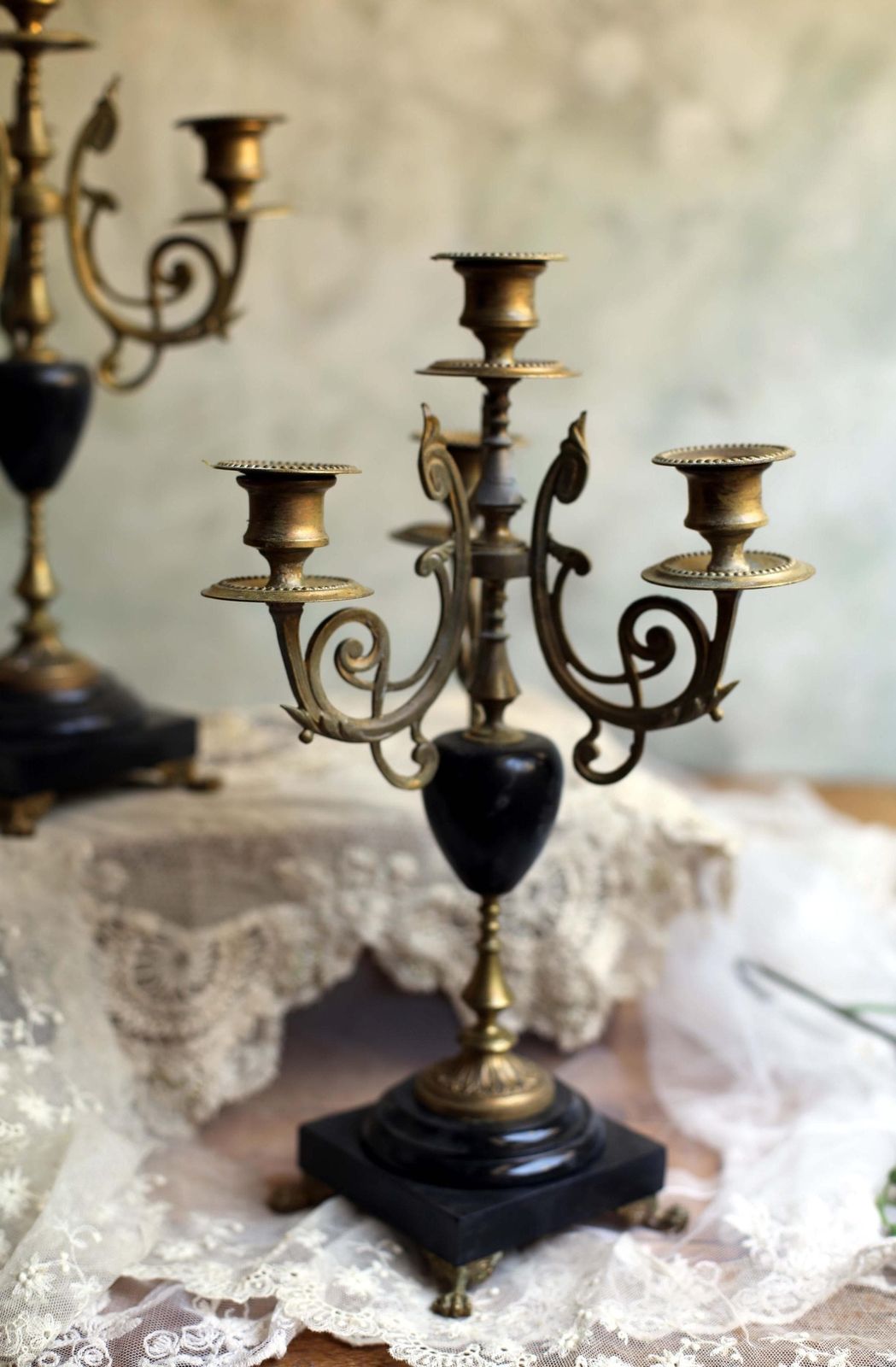 Home Decor Pair Of Antique French Ormolu & Marble Candelabras Bronze Art Nouveau Candleholders photo