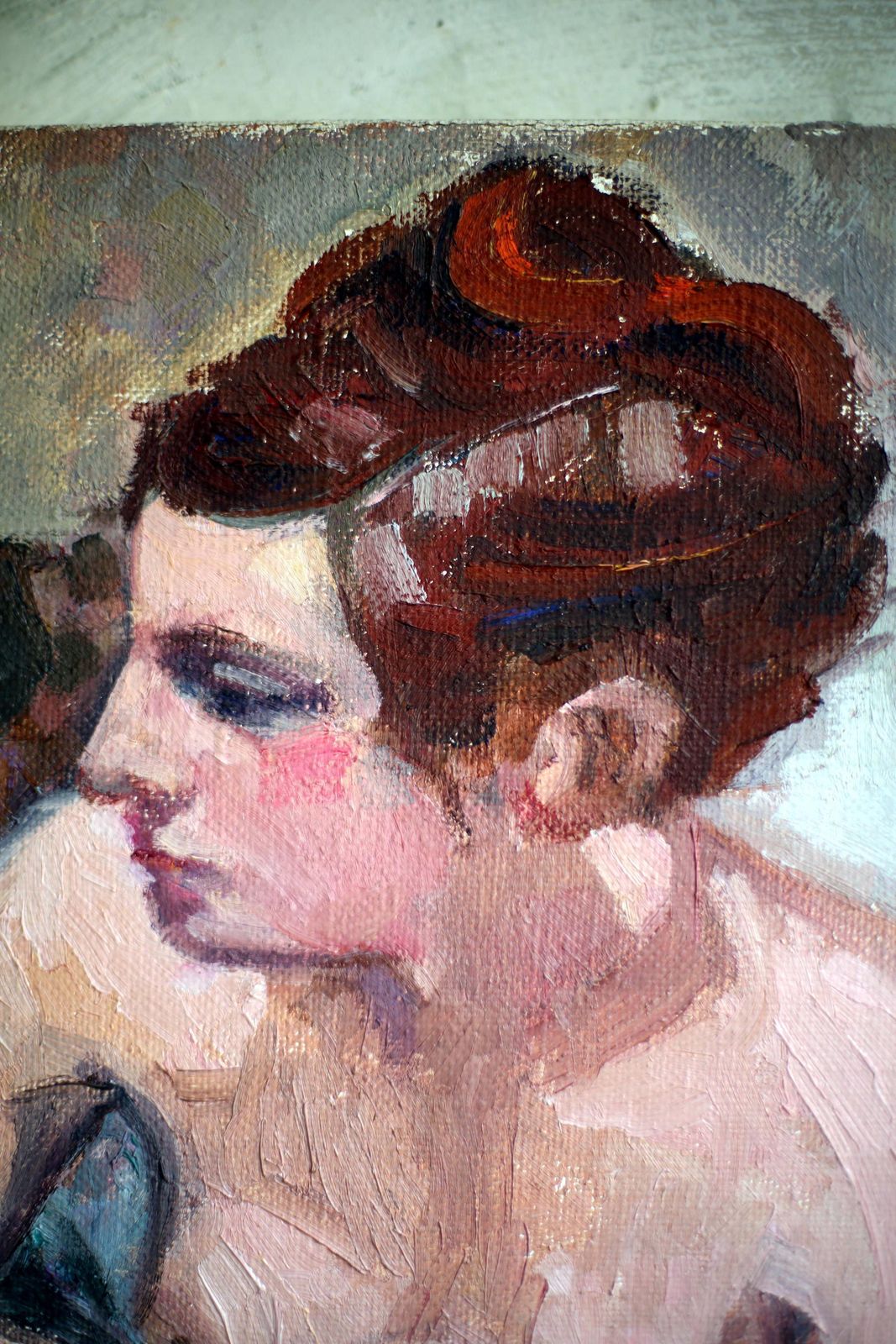 Large Original Nude Female Painting French Oil On Canvas Seated Woman photo for sale
