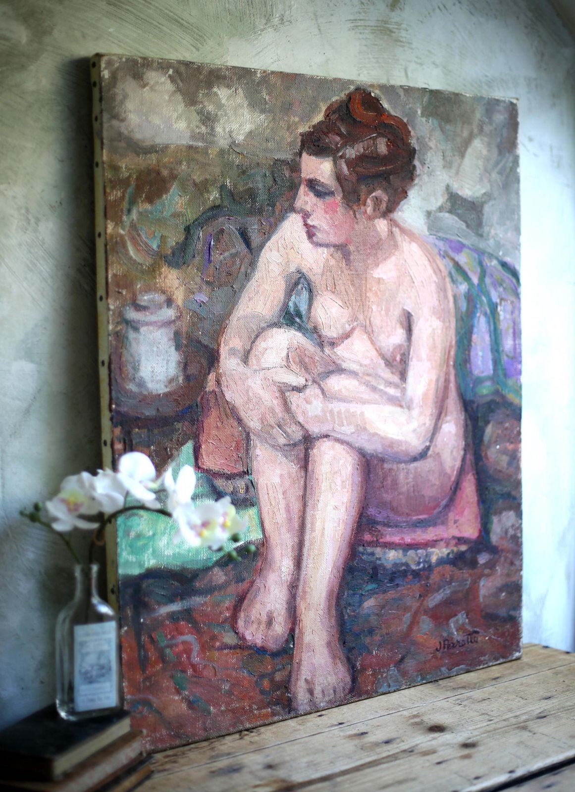 photo furniture Large Original Nude Female Painting French Oil On Canvas Seated Woman