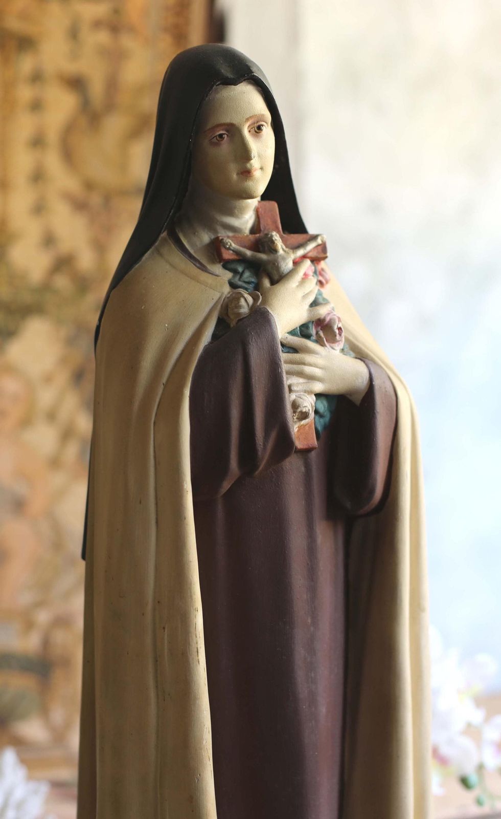 photo furniture Huge French Antique Chalkware Saint Teresa Large Polychrome Sainte Therese Statue
