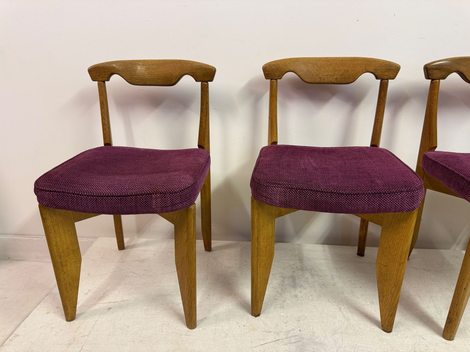 Set Of Four Mid Century Oak Dining Chairs By Guillerme Et Chambron photo 3295.0