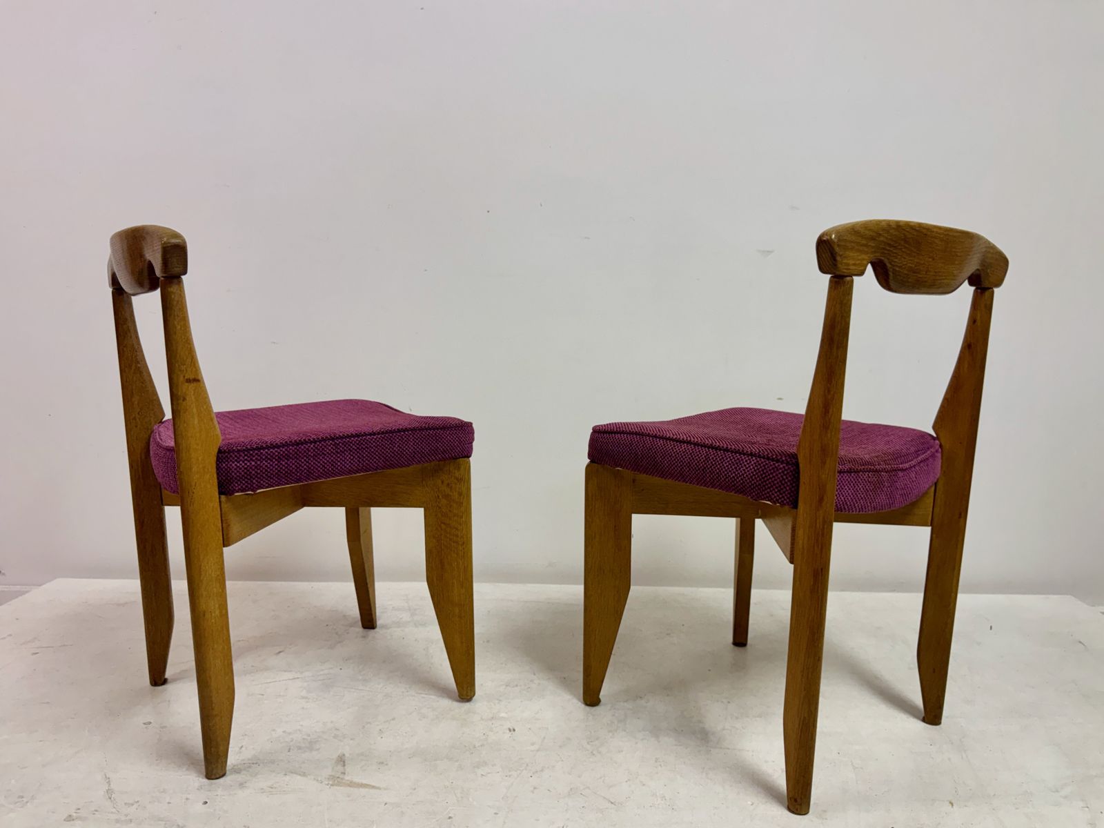 Furniture Set Of Four Mid Century Oak Dining Chairs By Guillerme Et Chambron photo