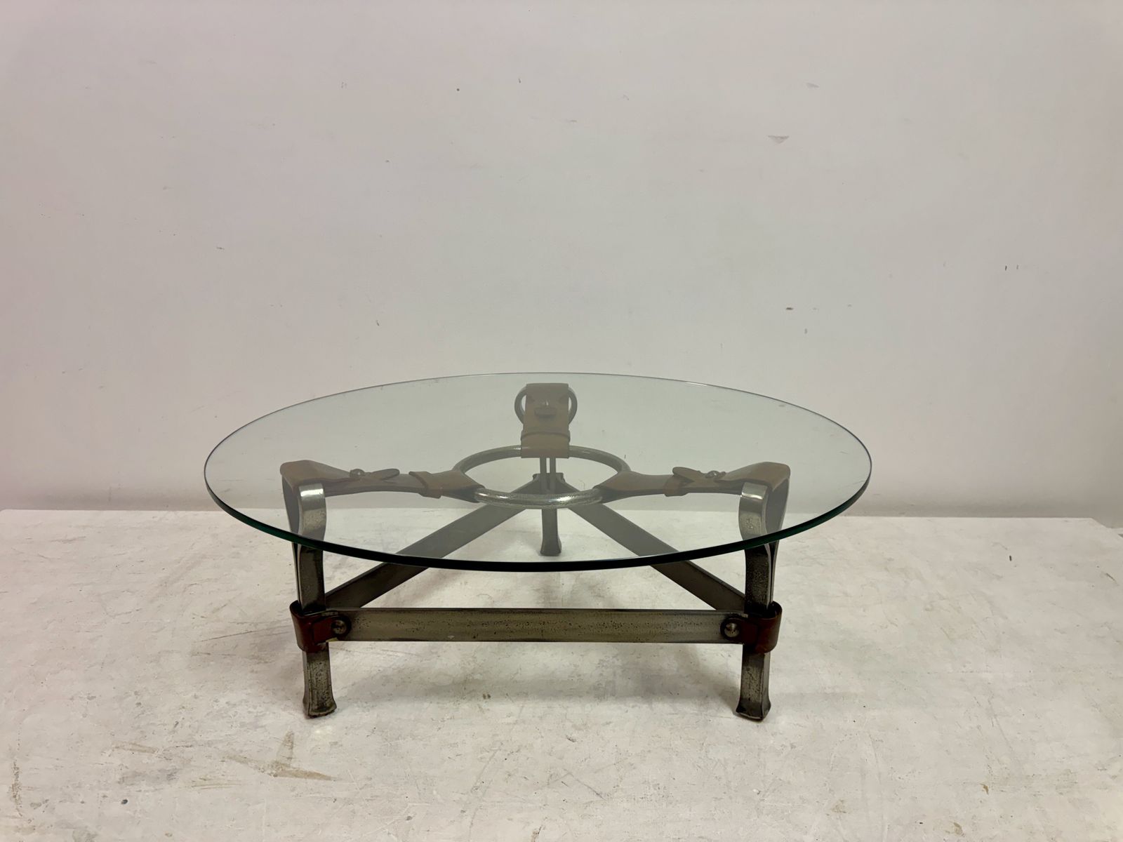 1960s Wrought Iron And Leather Coffee Table By Jean Pierre Ryckaert photo furniture