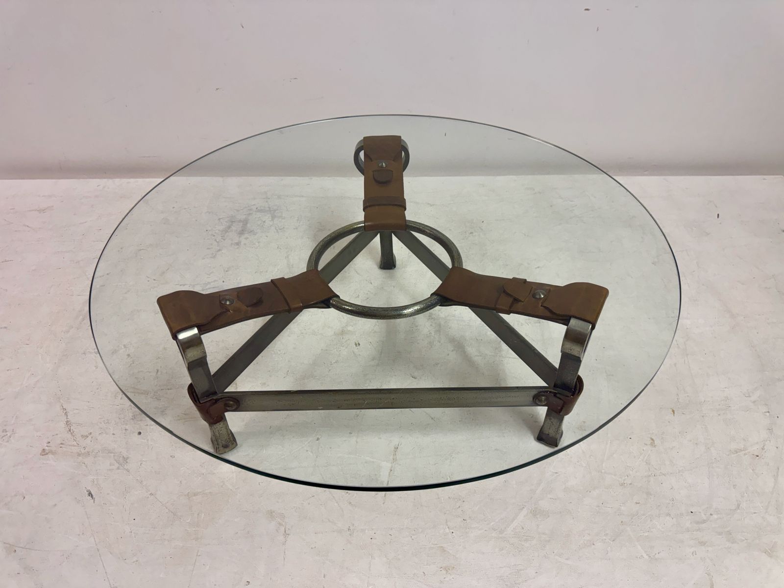 1960s Wrought Iron And Leather Coffee Table By Jean Pierre Ryckaert photo Furniture
