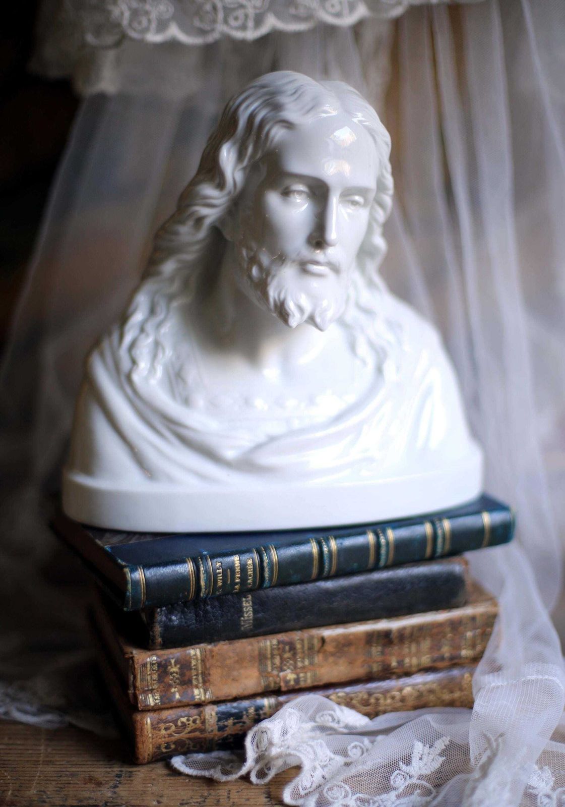 Antique Bust Of Jesus Christ White Porcelain Religious Statue C.1800s D'apres Raphael photo buy