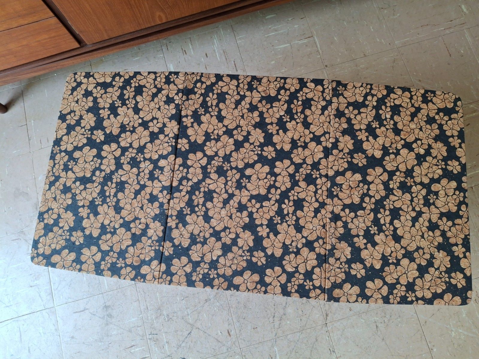Fab Vintage Mid Century Sewing Box Side Storage Table Black Floral Cork Leather photo for sale