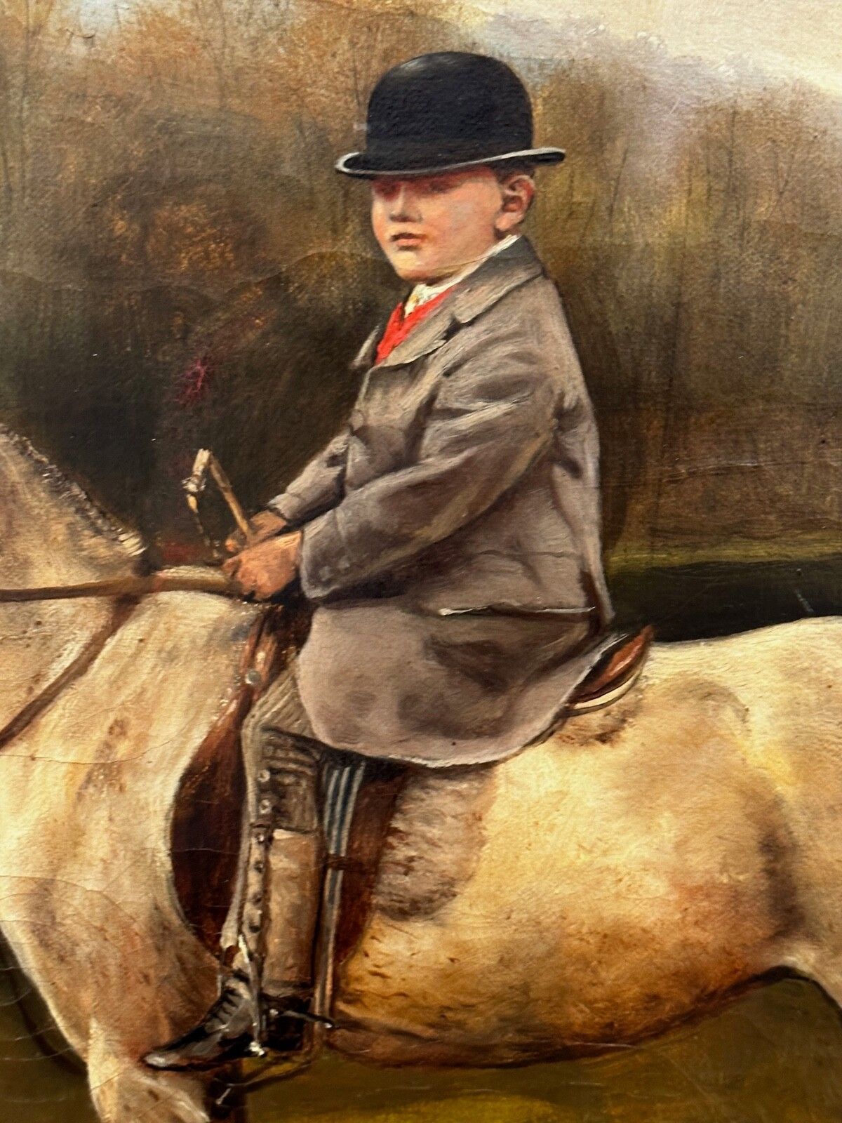 Victoriaans olieverfportret Francis James Fry Aged 5 Riding Pony With Attendant Dog door John Alfred Wheeler photo vintage