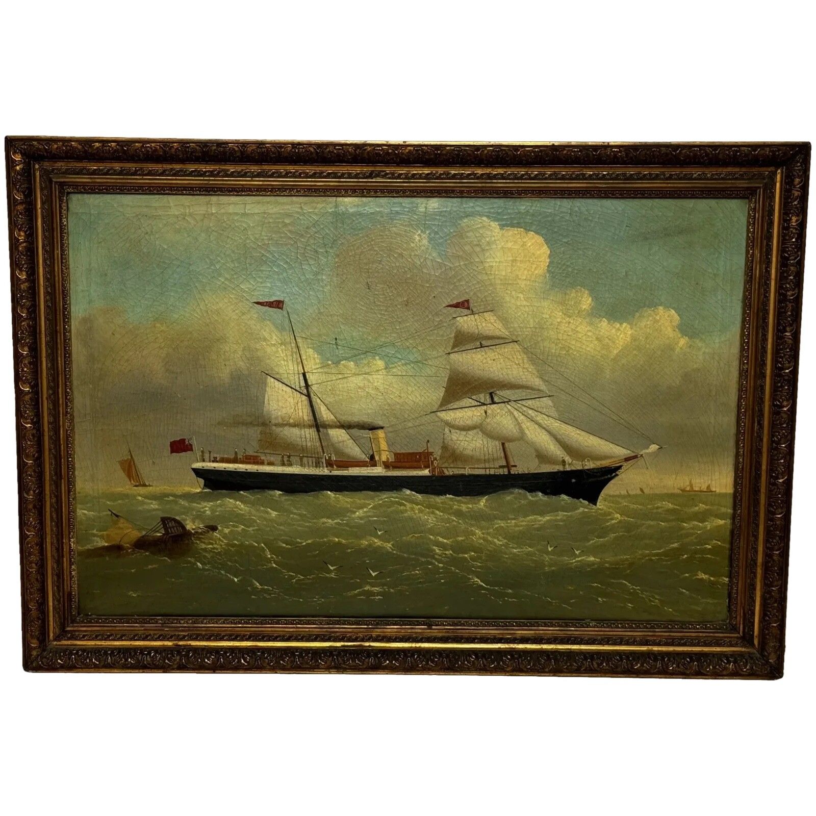 Large 19th Century Oil Painting Steamer Ss Miranda Polar Artic Expedition DR Frederick Albert Cook