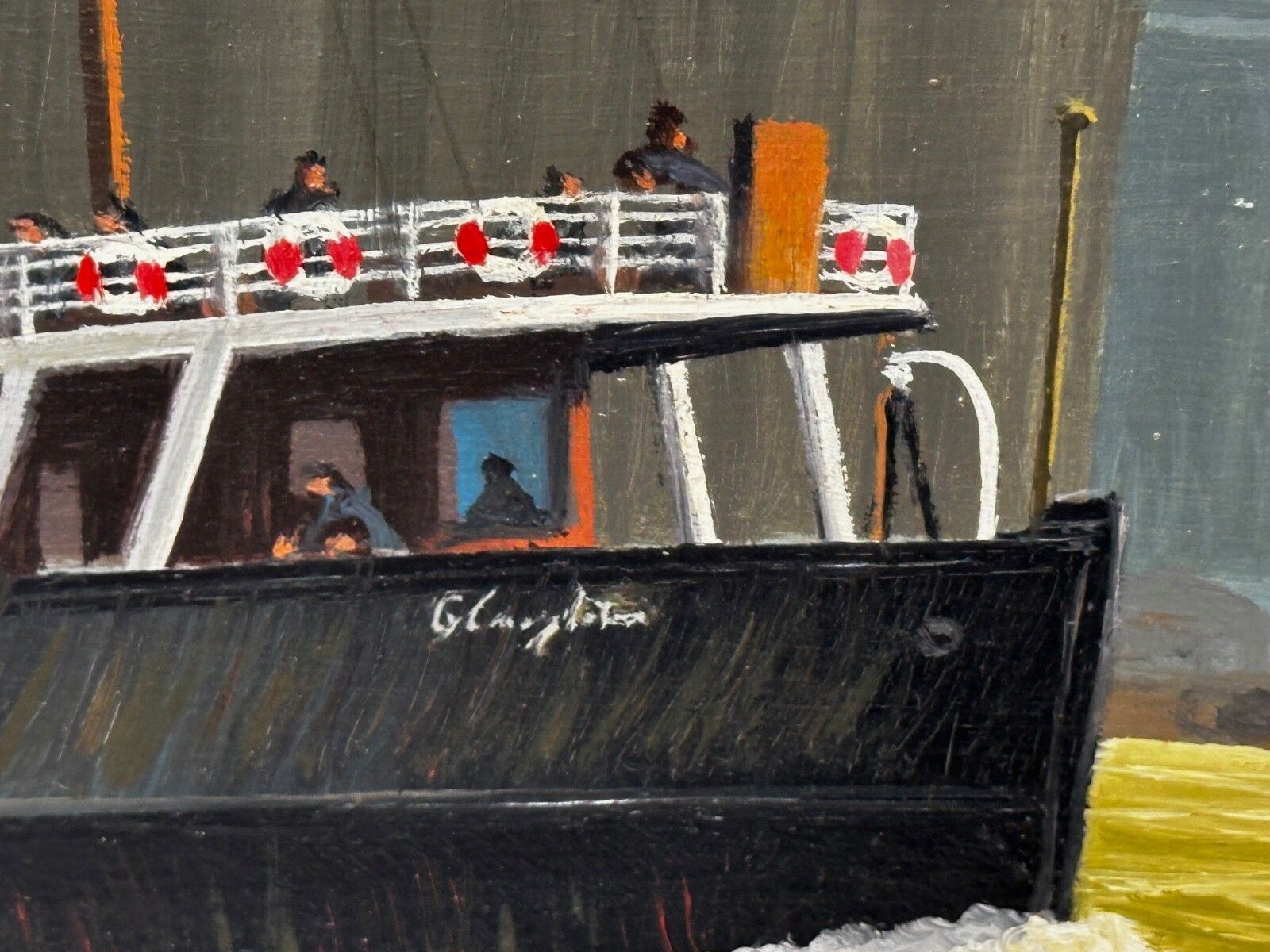 photo for sale 20th Century Oil Painting Alca Passenger Cargo Ship Yeoman Line & Steam Ferry Boat Claughton
