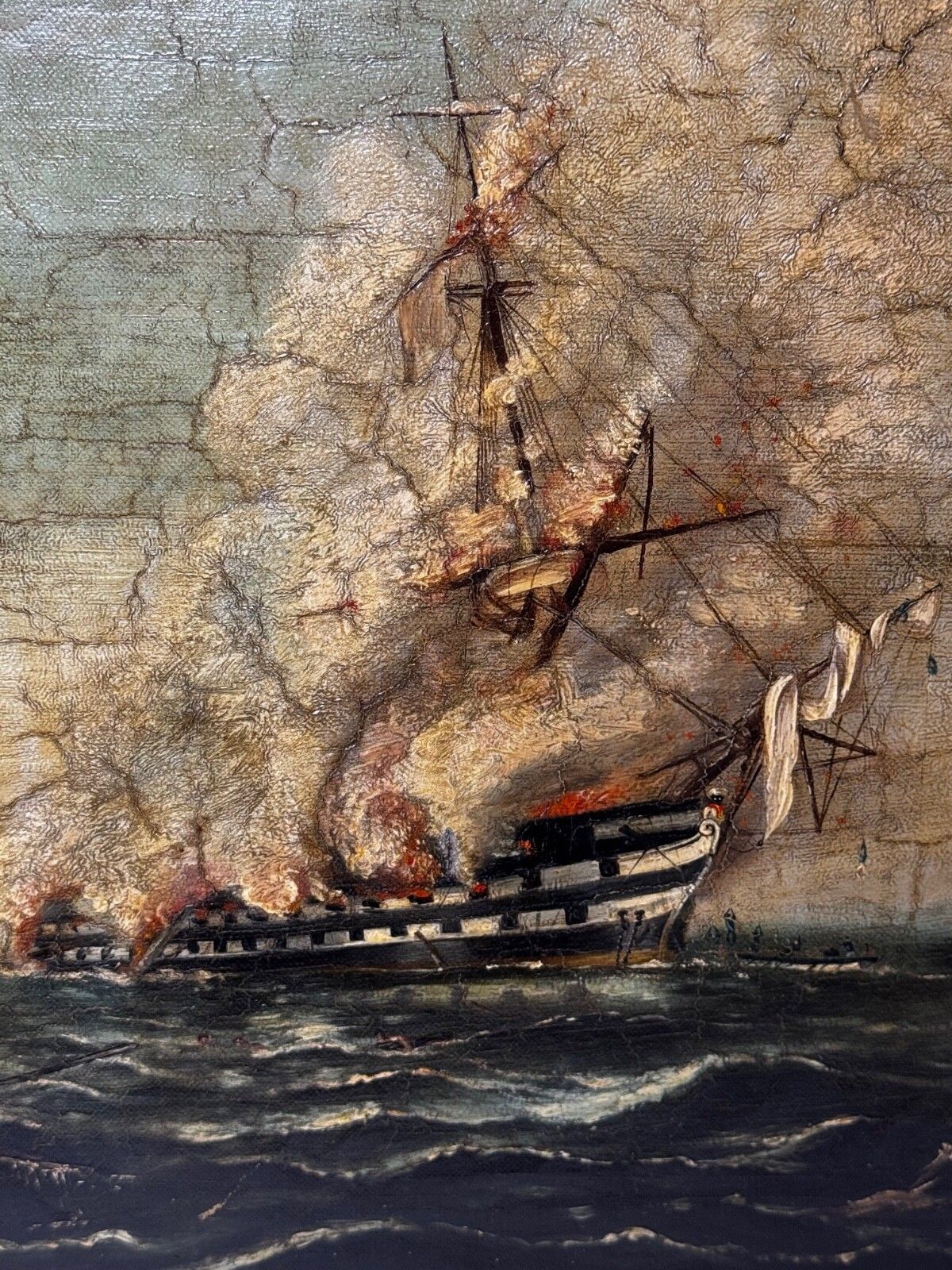 photo buy 19e-eeuws olieschilderij, zinken van HMS Bombay