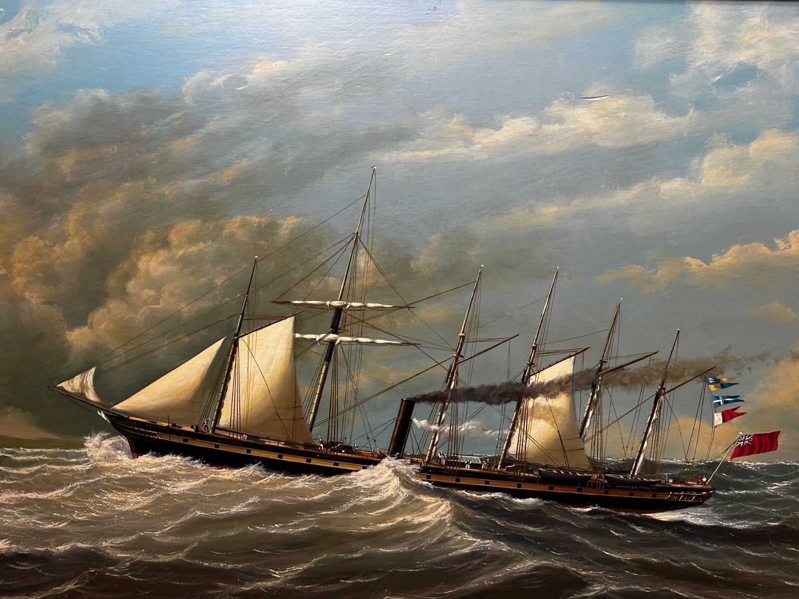 Groot historisch olieschilderij SS Great Britain stoomschip door Salvatore Colacicco photo furniture
