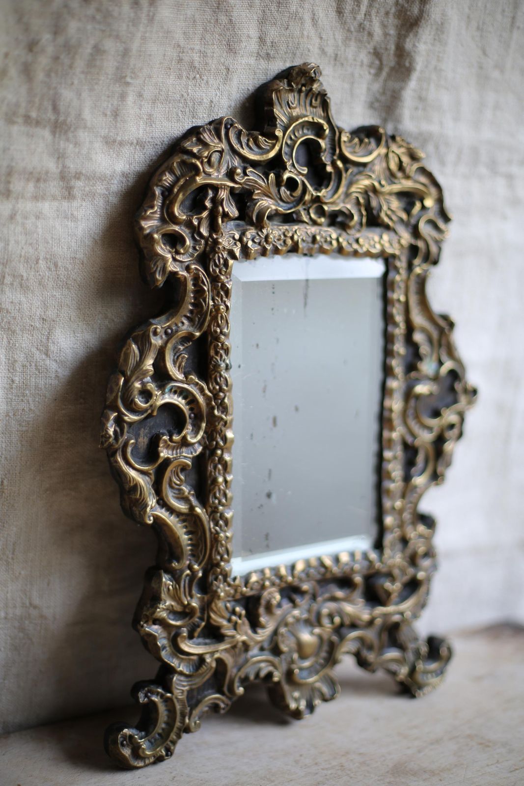 Antique French Repousse Brass Vanity Mirror For Dressing Table Napoleon III 1800s photo Home Decor