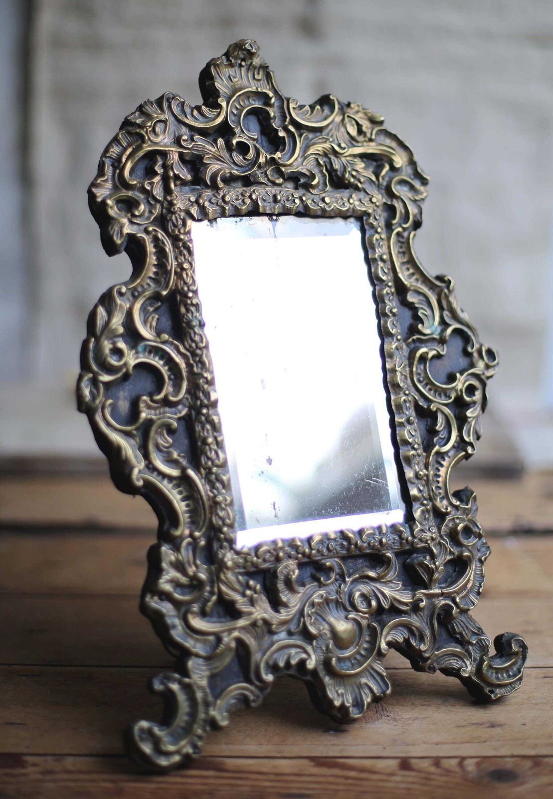 photo buy Antique French Repousse Brass Vanity Mirror For Dressing Table Napoleon III 1800s
