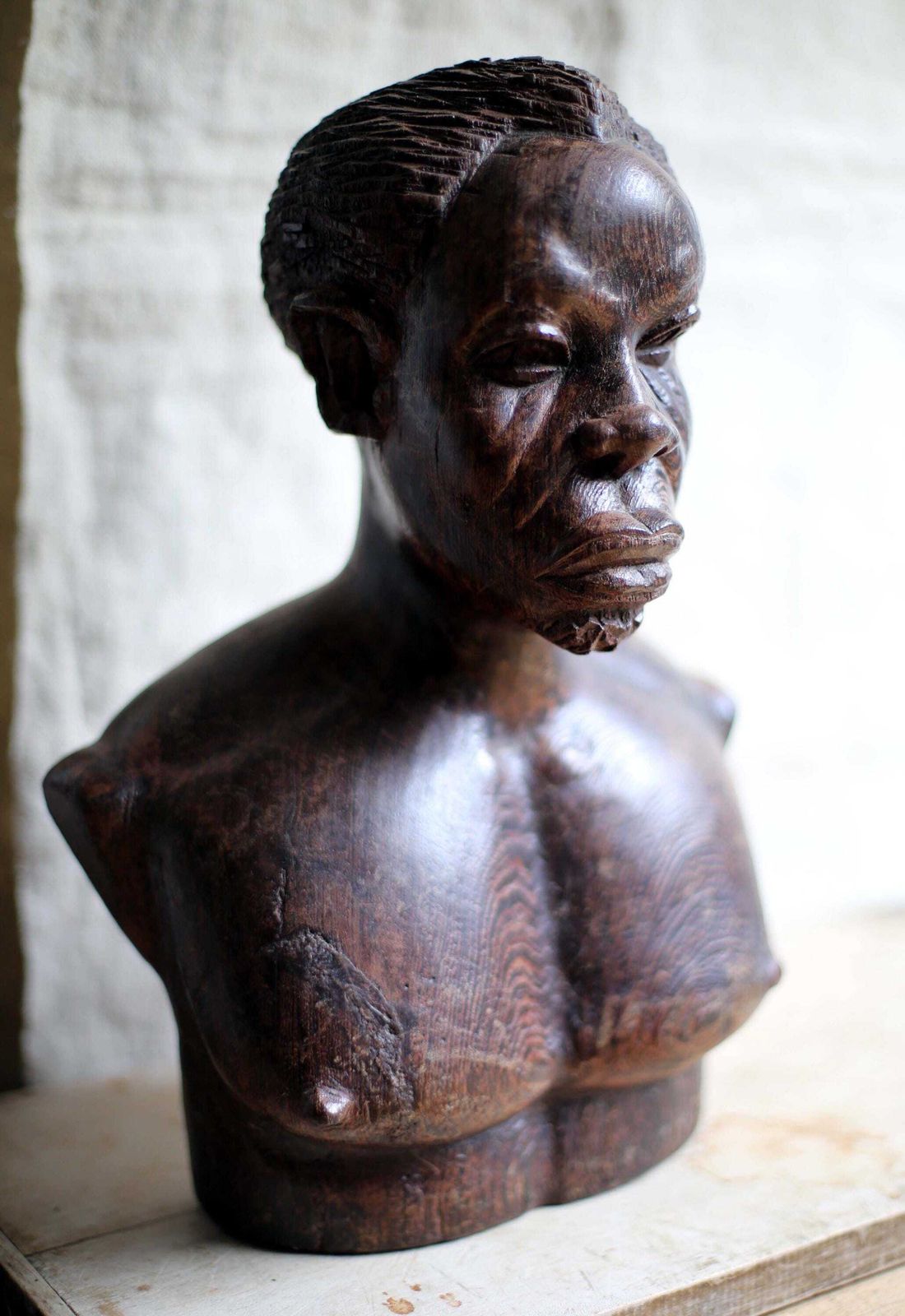African Male Bust Carved Wooden Man From Gabon Art Signed Descorey photo 240.0