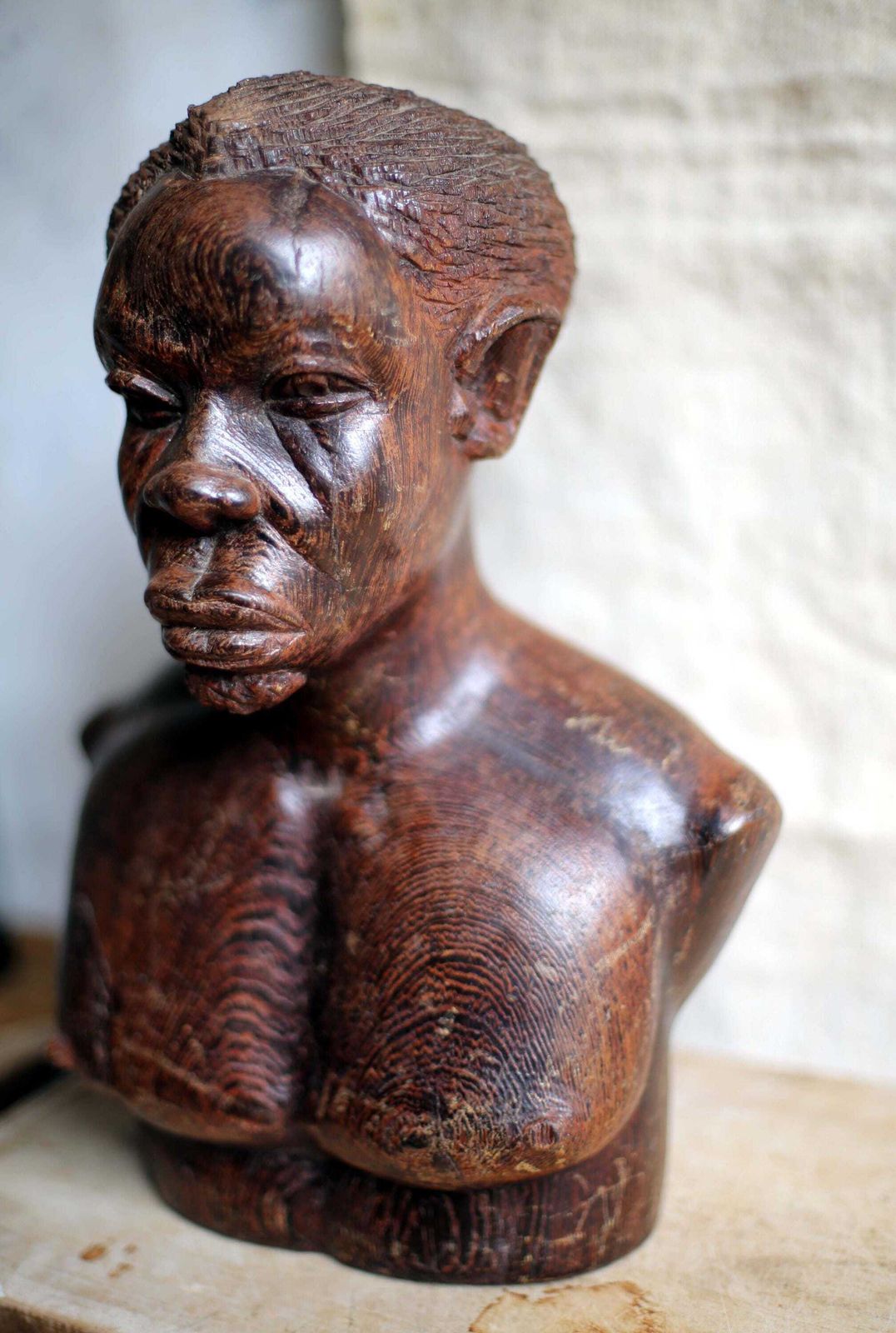 African Male Bust Carved Wooden Man From Gabon Art Signed Descorey photo vinterior