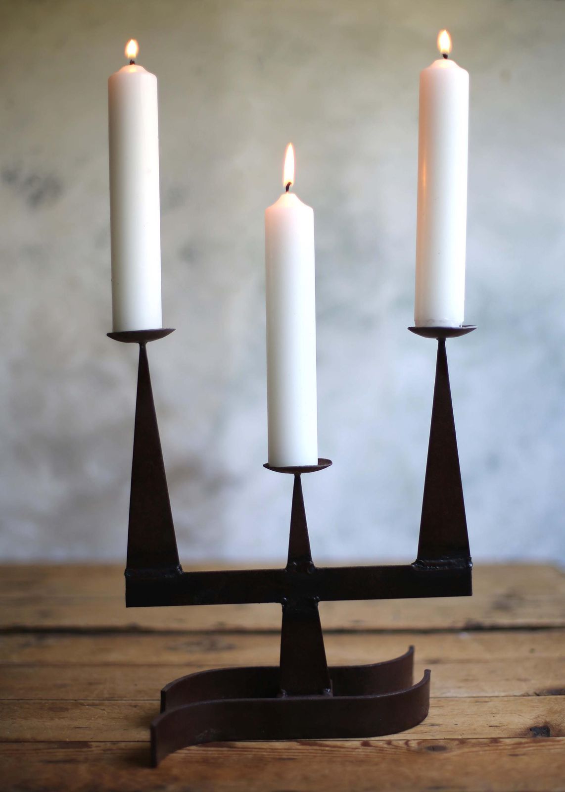 French Brutalist Wrought Iron Candlestick Gothic Candle Holder 3 Arm Candelabra photo Home Decor