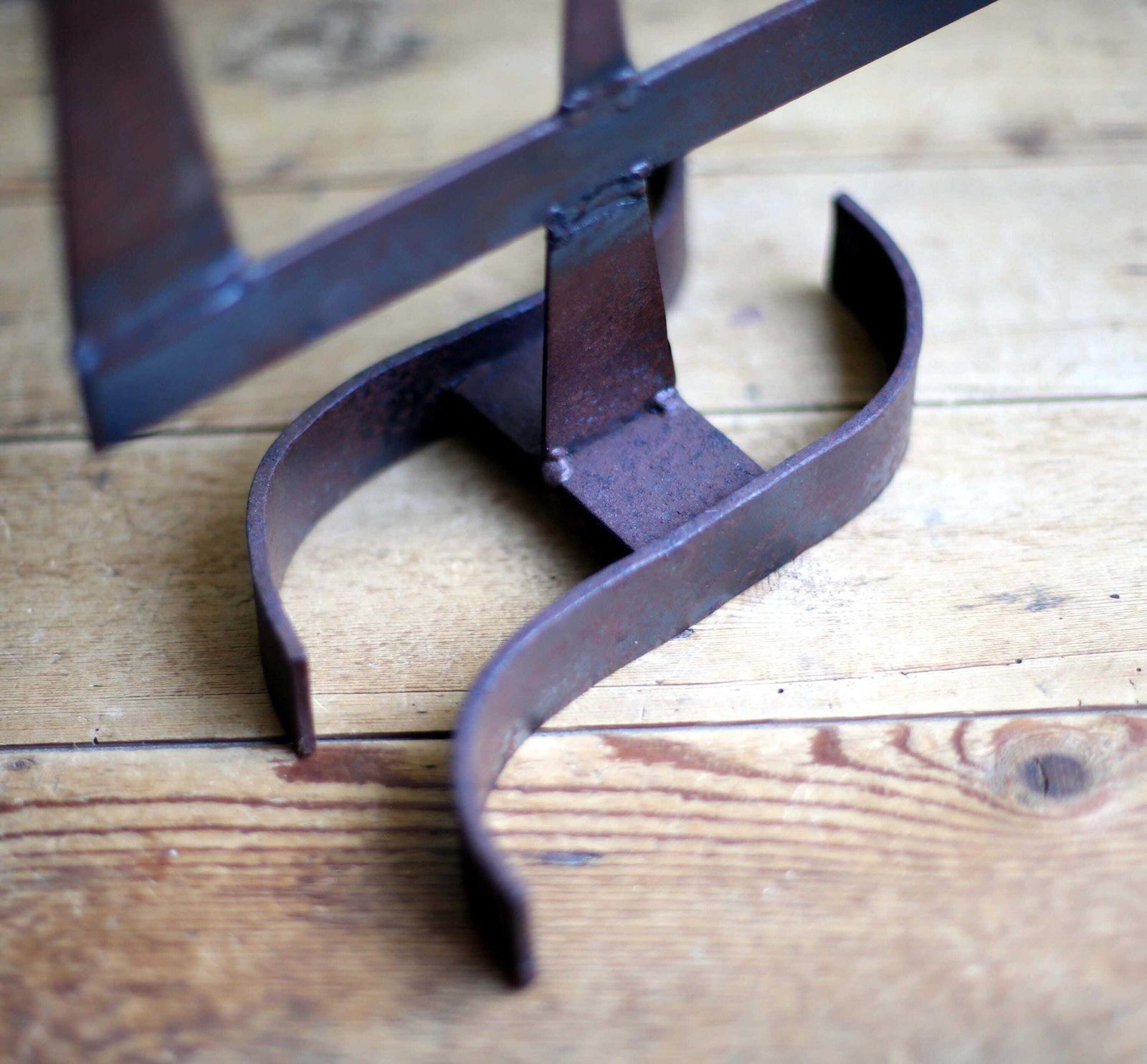 French Brutalist Wrought Iron Candlestick Gothic Candle Holder 3 Arm Candelabra photo 159.0