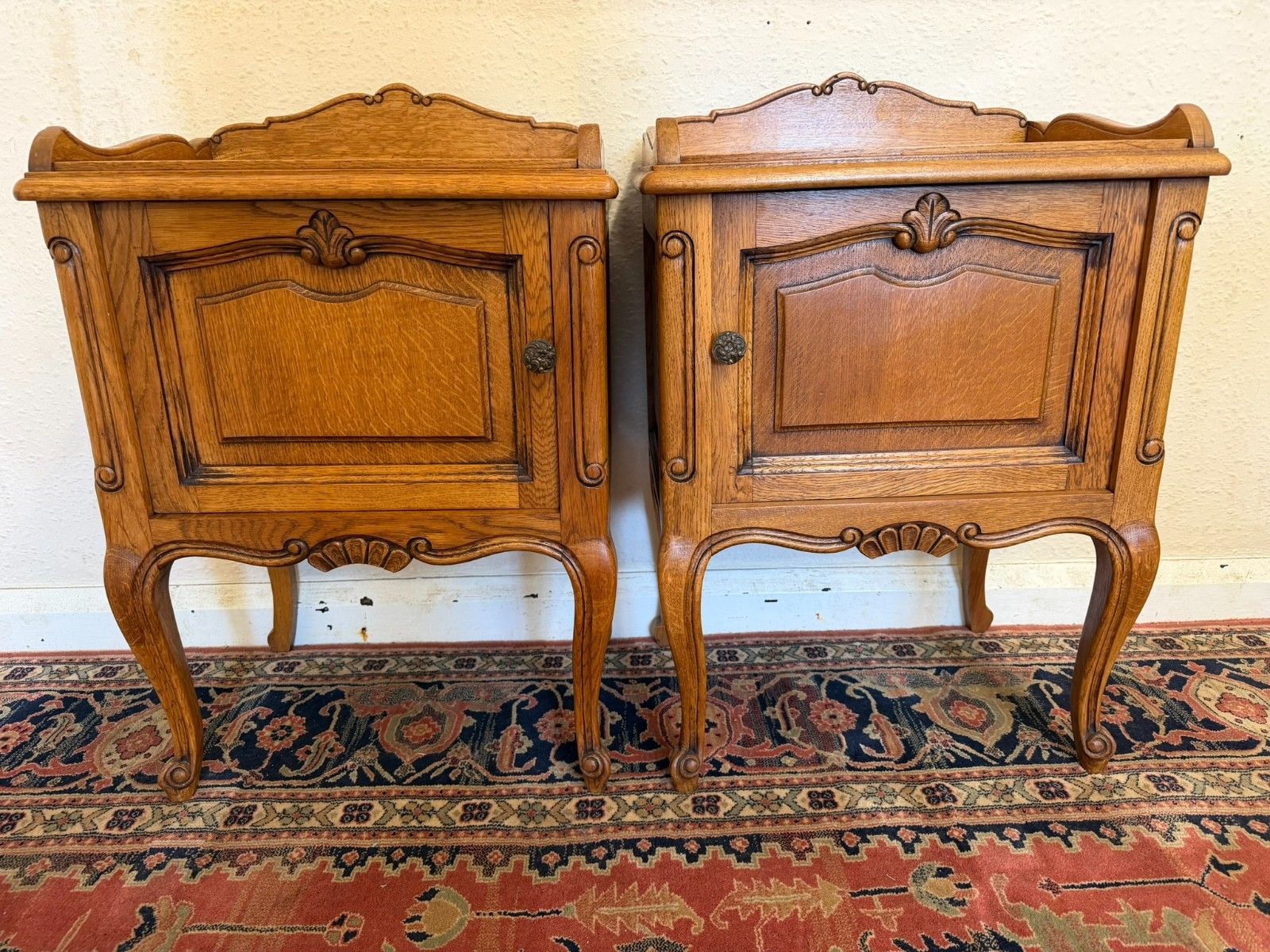 Pair Of French Carved Oak Bedside Cabinets Circa 1950 photo buy