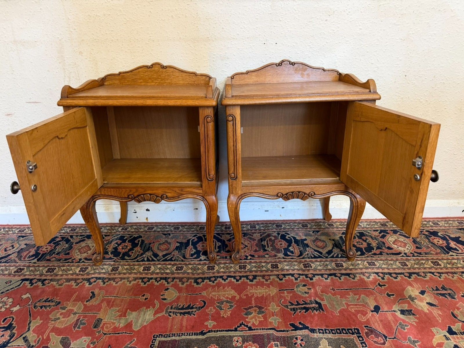 Pair Of French Carved Oak Bedside Cabinets Circa 1950 photo vintage