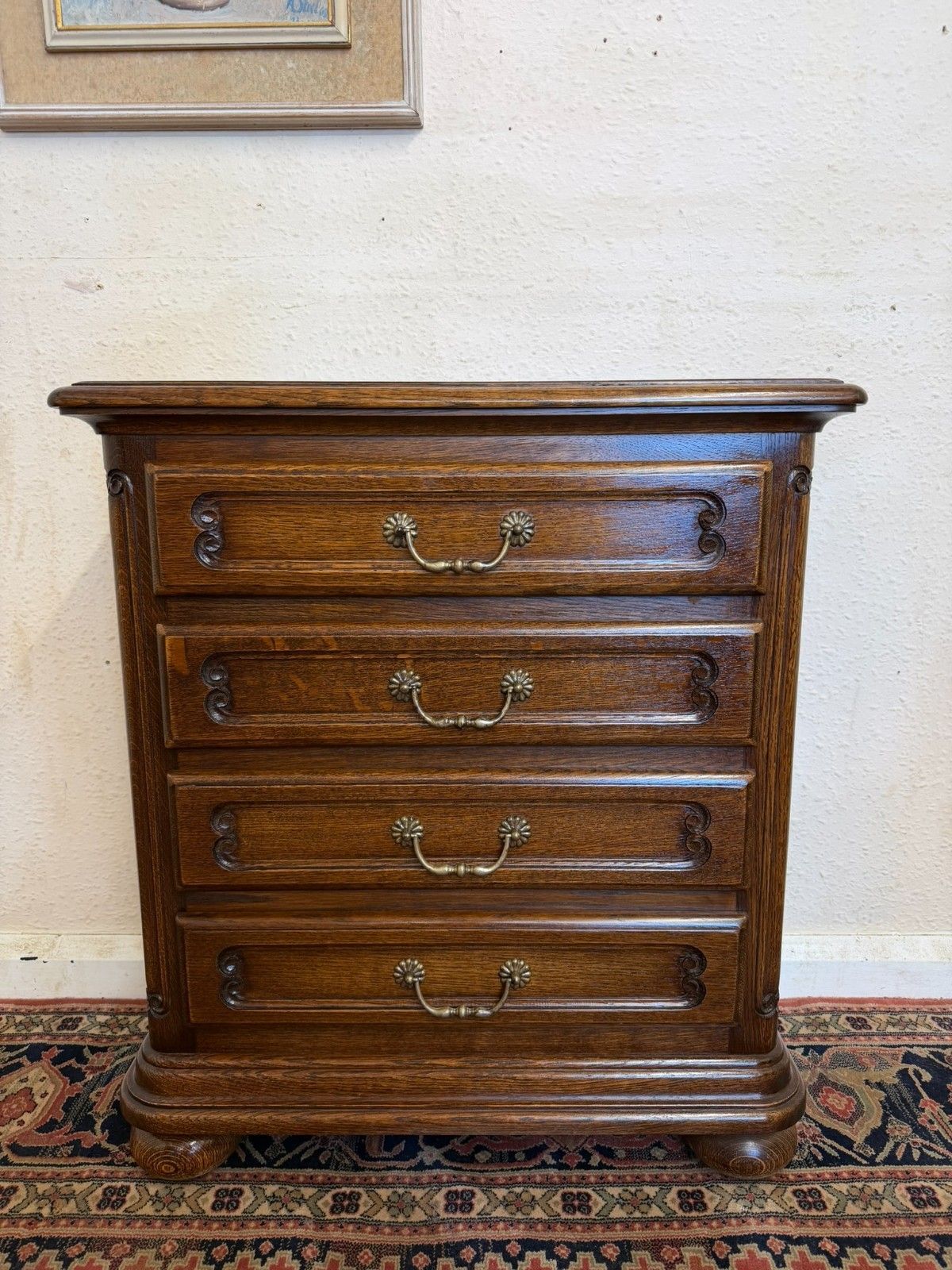 Neat Sized French Oak Chest Of Four Drawers Circa 1950 photo furniture
