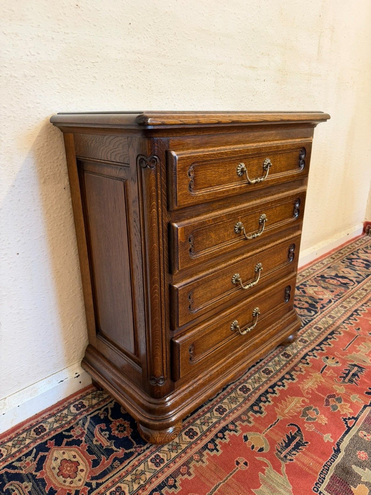 Neat Sized French Oak Chest Of Four Drawers Circa 1950 photo Furniture