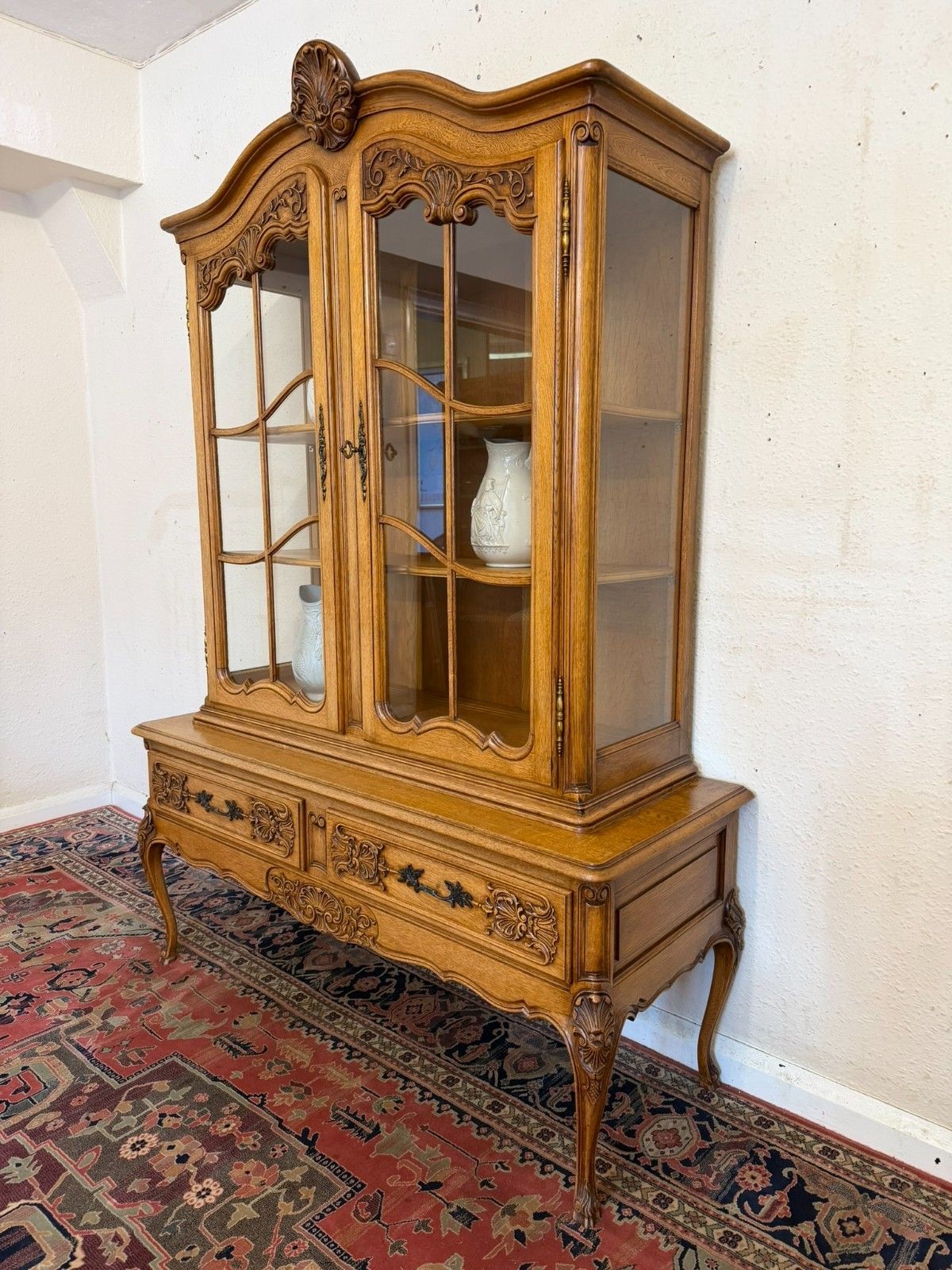Antique French Carved Oak Glazed Cabinet Circa 1930 photo Furniture