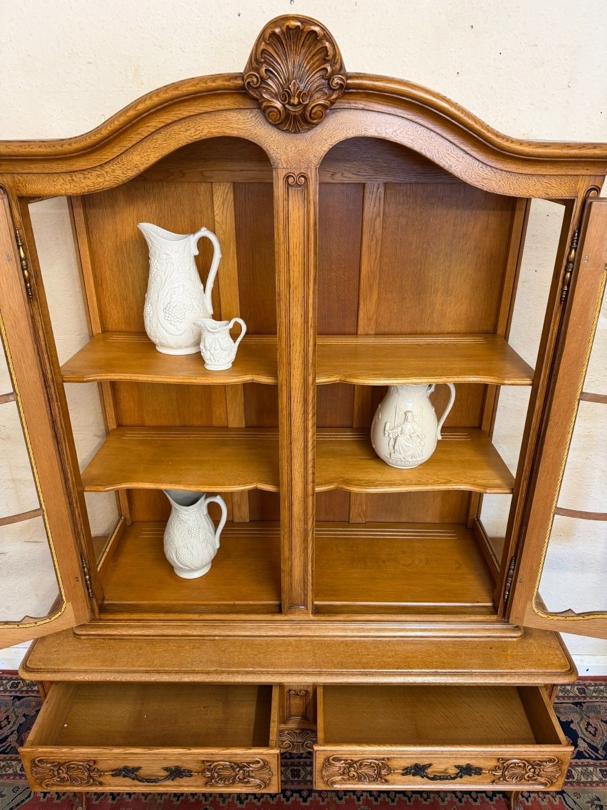 Antique French Carved Oak Glazed Cabinet Circa 1930 photo buy
