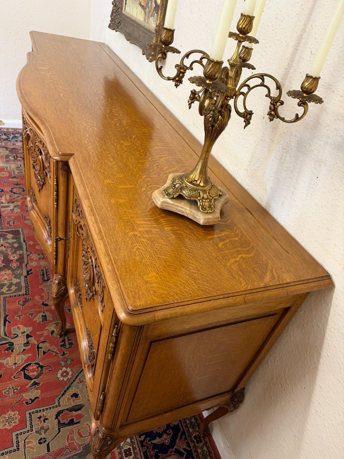 Antique French Shaped Carved Oak Four Door Enfilade/Credenza Circa 1930 photo buy