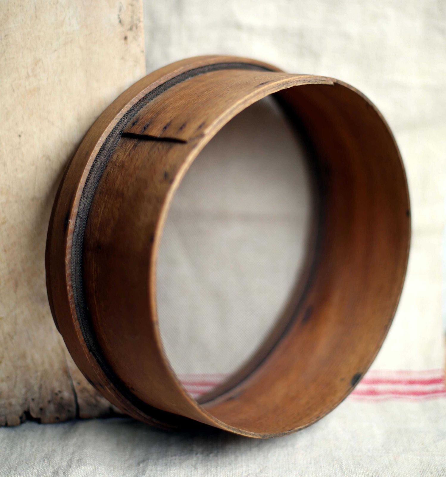 Antique French Wooden Sieve Bentwood Flour Round Dredger Kitchen Bakewear Sifter photo buy