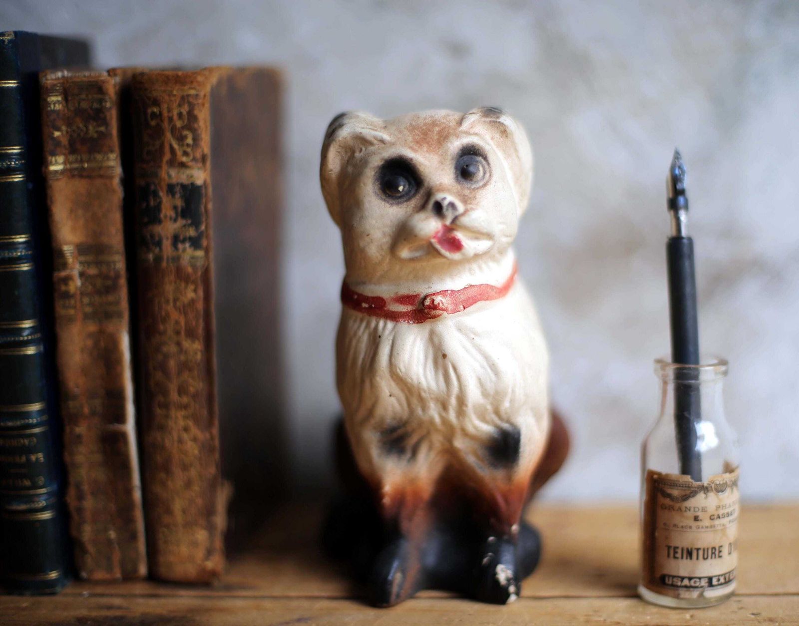 Antique French Plaster Dog Money Box Collectible Breakable Coin Bank photo 158.0