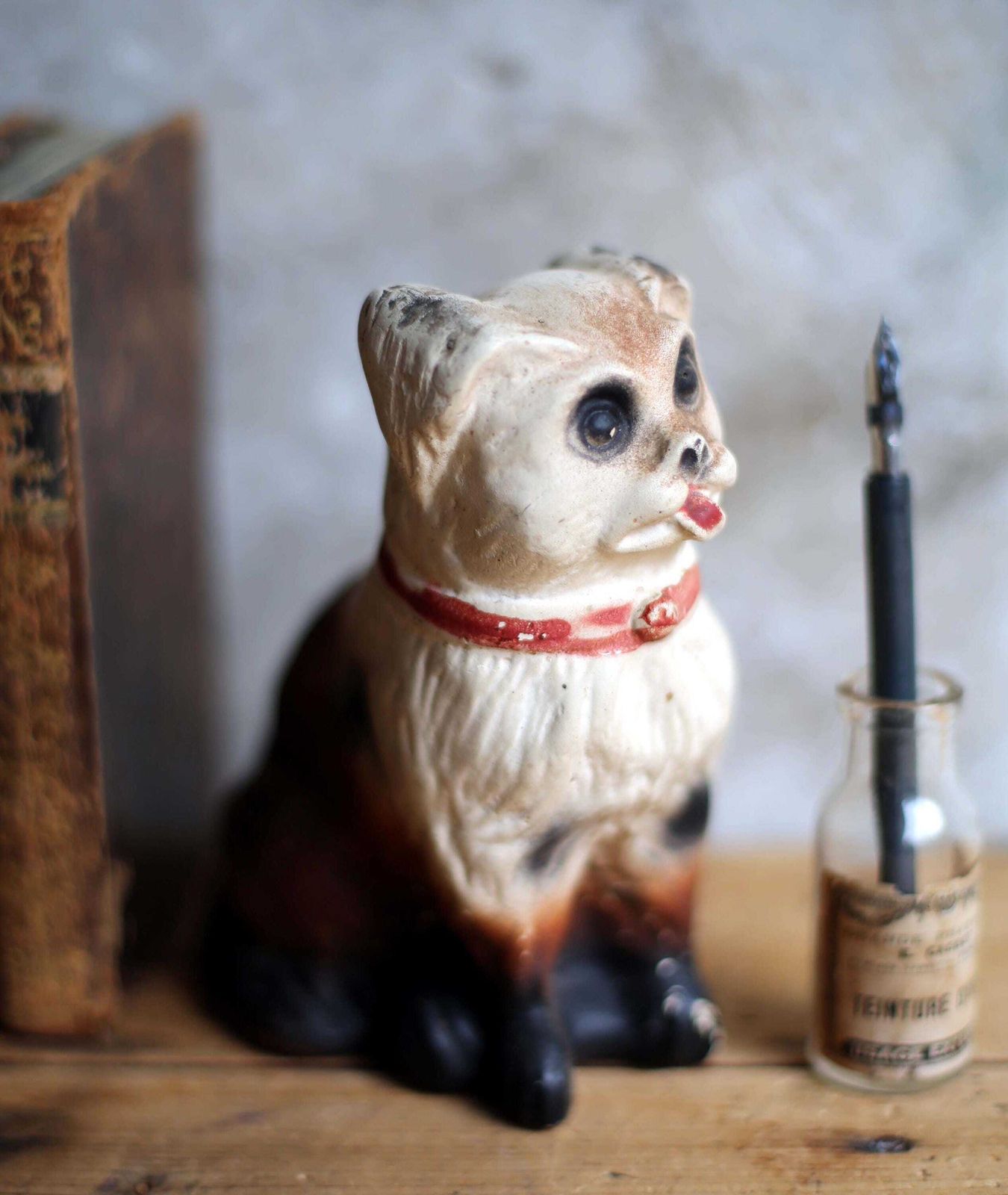 Antique French Plaster Dog Money Box Collectible Breakable Coin Bank photo vinterior
